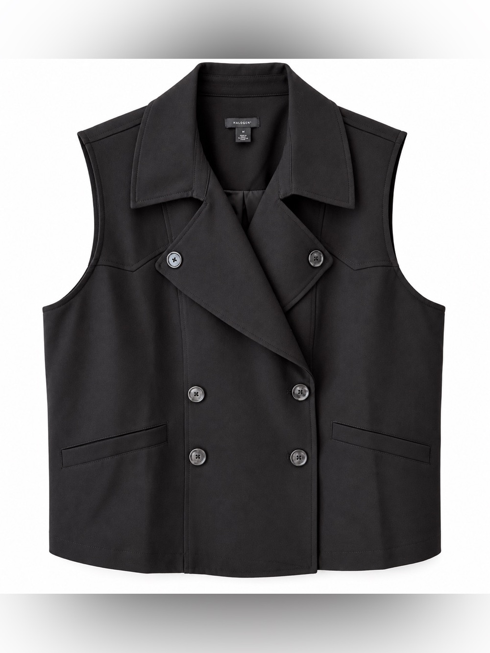 Halogen Black Double-Breasted Sleeveless Trench Vest